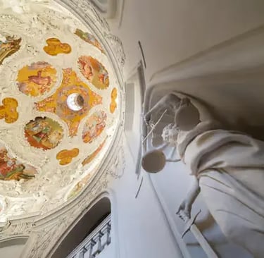 Intricate baroque ceiling art in a historic building during a Graz private walking tour.