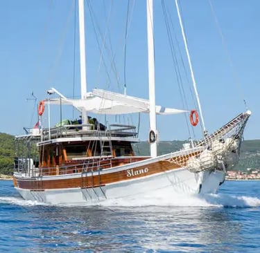 Traditional refitted Gulet sailing on the Adriatic Sea near Split, Croatia