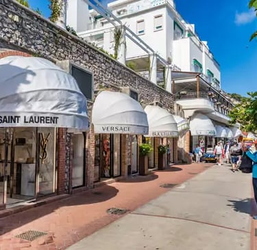 Luxury boutiques on Via Camerelle in Capri town, the shopping street near the Piazzetta and funicular.