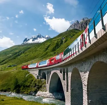 Scenic train ride on a viaduct in the Swiss Alps, included in the Swiss Travel Pass network