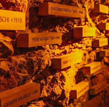 Historical memorial plaques in the Alpine Sensation corridor at Jungfraujoch