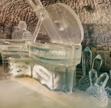 Ice piano sculpture inside the Ice Palace at Jungfraujoch Top of Europe