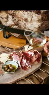Dalmatian prosciutto, cheese and olives paired with white wine on private gourmet tour Croatia