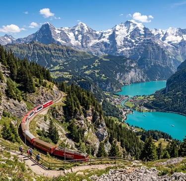 Charming Italian-Swiss village with lake views and café on scenic private rail tour from Zurich