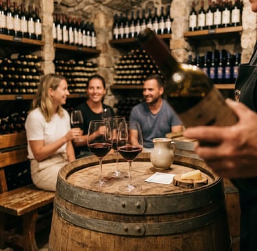 Private Plavac Mali wine tasting in stone cellar at Pelješac winery on food and wine tour Split