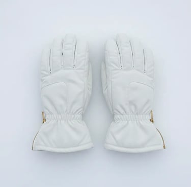 Ivory insulated winter ski gloves with gold zipper detail, waterproof cream snow gloves for women, A