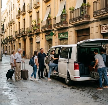 Small group boarding private minivan in Barcelona for Tossa de Mar day trip