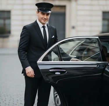 Professional private chauffeur opening the door of a luxury vehicle for a Mount Fuji day trip.