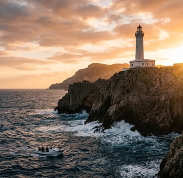 Punta Carena lighthouse on Capri cliffs at sunset during Positano boat tour