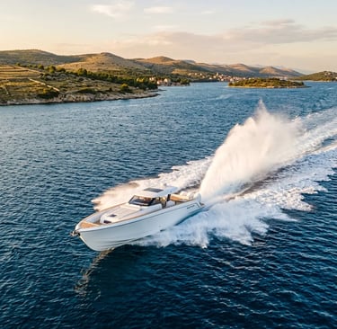 Alesta Marine Raptor 37 luxury speedboat cutting through Adriatic Sea at full speed