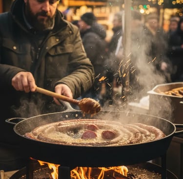 A vendor stirring a large pot