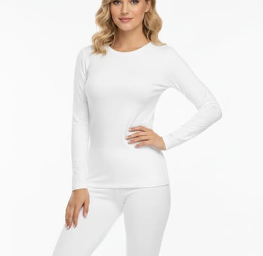Elegant white thermal athletic wear for ice rink practice and outdoor skating.