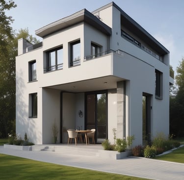 A construction excavator with a bucket attachment is demolishing a brick building. Rubble and dust are visible as the bricks fall and the structure collapses. The building appears to be residential with windows and parts of the interior exposed.