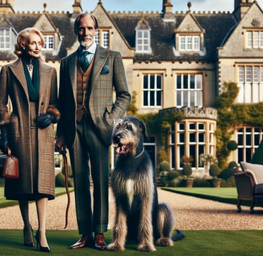 Illustration of Lord and Lady Docker with their Irish Wolfhound