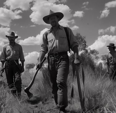 The early settlers in Australia clearing the land for farming