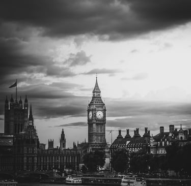 Big Ben in London UK under a dark cloudy sky