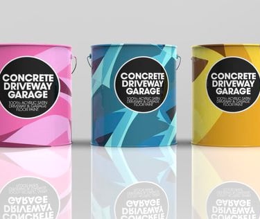 three buckets of different colors and sizes of paint