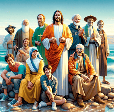 a group of people standing around a group of people