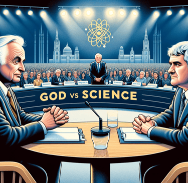 Scholar debate of two men sitting at a table