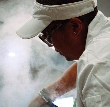Steam rising around chef