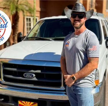 Mike from At Hand Heroes in front of the company truck in Peoria AZ, first responder home repairs