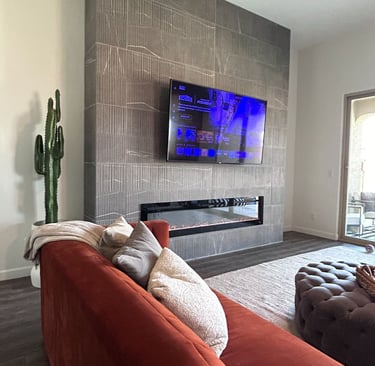Custom Built Media wall with fireplace and smart tv mounting by at hand heroes