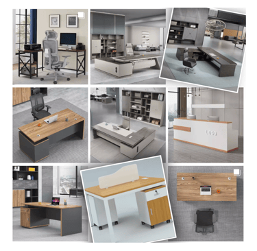a collage of a variety of office furniture
