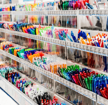 a display case with lots of pens and pens
