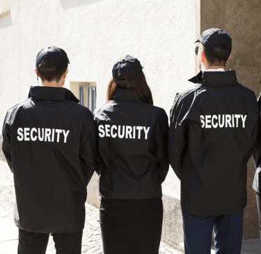a group of security officers standing in line