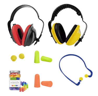 ear muffs and ear muffs earphones are shown