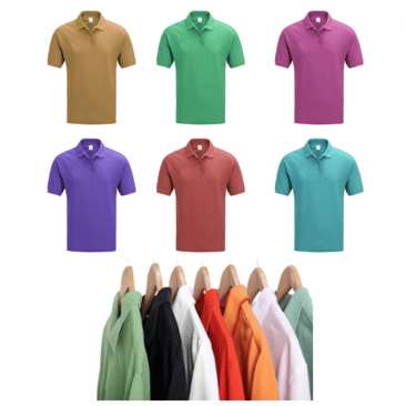 a variety of colored shirts and shirts on a rack
