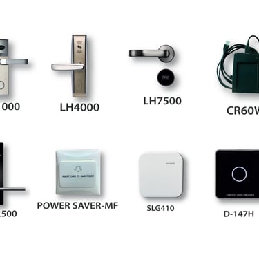 a bunch of different types of access controls and smart locks for hotels from ZK TECO Brand