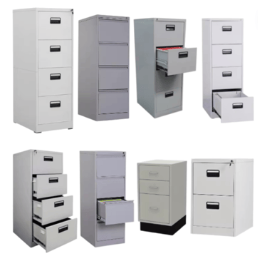 a collection of four different types of filing cabinets & drawers units