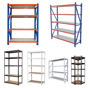 a variety of shelves and racks with shelves and shelves