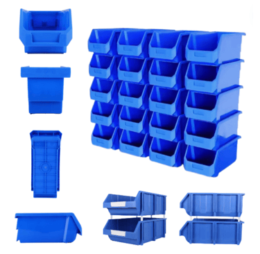 a blue plastic bins with blue plastic bins