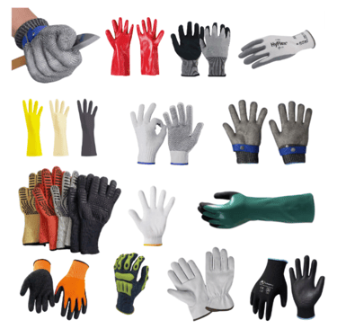 a variety of gloves and gloves with gloves on