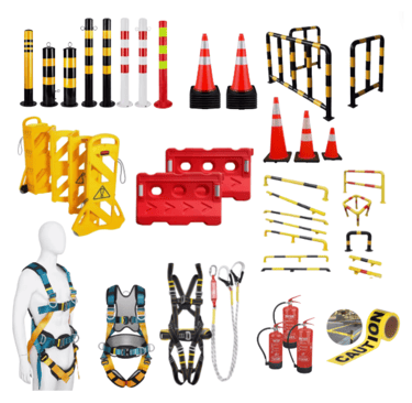 a variety of construction equipment including a mannequin