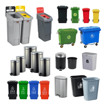a variety of different types of trash cans and trash cans