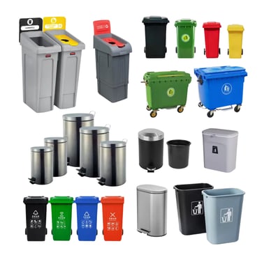 a variety of different types of trash cans and trash cans