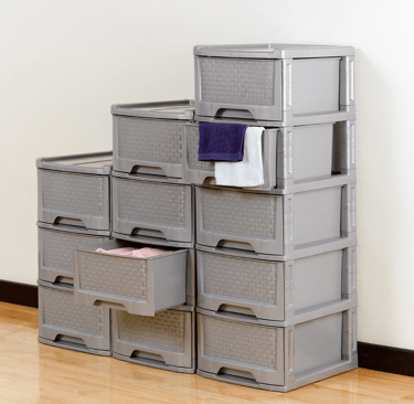 a stack of plastic drawers 