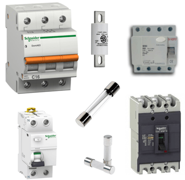 a collection of electrical devices including a circuit breaker, circuiting device and a battery