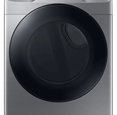 Front view of a modern samsung washing machine with a digital display and front-loading design.