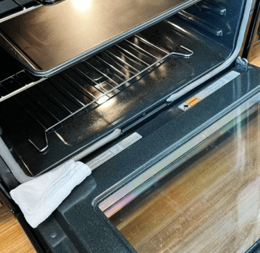 An open oven door