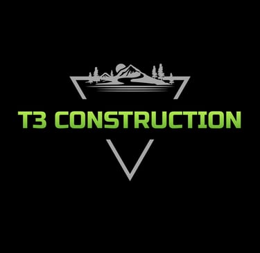 a black and white mountain with the words t3 construction