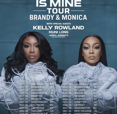 Publicity graphic promoting Brandy and Monica tour dates and locations.