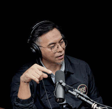 Reza Amirul in White Wood Podcast Studio