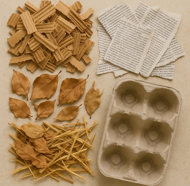 Worm bedding materials, shredded cardboard, newspaper, leaves, straw and cardboard egg carton
