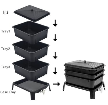 A three tray worm composting bin