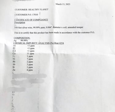 certificate of compliance for the silver rods sold on our website