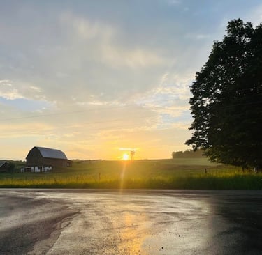 Sunset with red barn